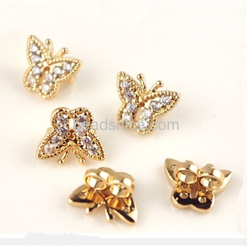 Fashion butterfly connector with zircon charm wholesale jewelry findings brass DIY