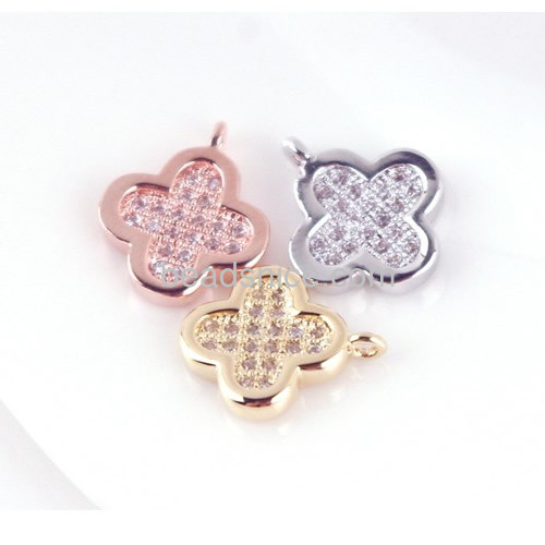 Leaf pendant four leaf clover pendant with zircon for bracelet necklace wholesale pendant jewelry findings brass DIY