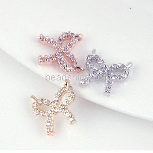 Butterfly pendant with zircon nice for necklace brass  bow