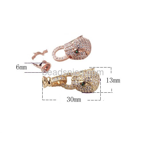 Bracelet end clasp in fox shaped with zircon brass animal
