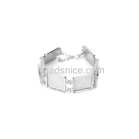 Square bezel blanks with double chains for bracelets of zinc alloy