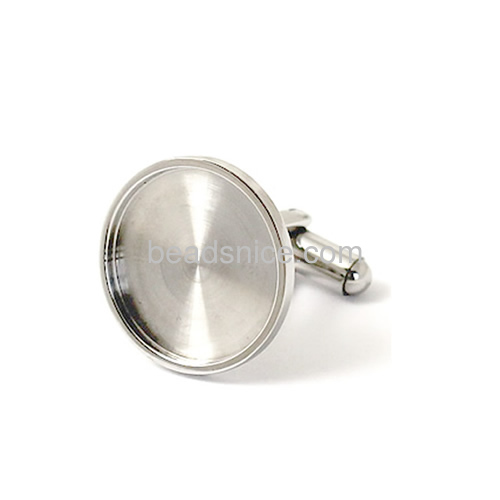 Blank setting cufflink Stainless Steel fits 16mm round for Mens，mirror polishing