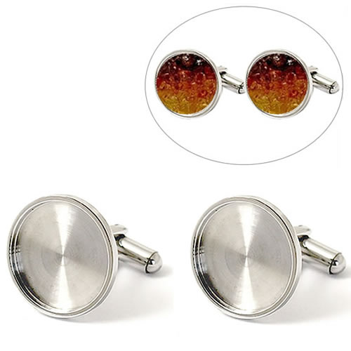 Blank setting cufflink Stainless Steel fits 16mm round for Mens，mirror polishing
