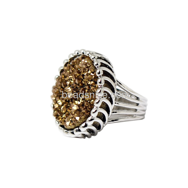 Handmade druzy crystal ring in platinum plated with zinc alloy