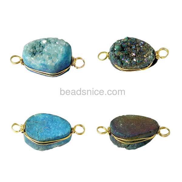 druzy stone connector handmade diy jewelry wholesale with brass real gold color plated