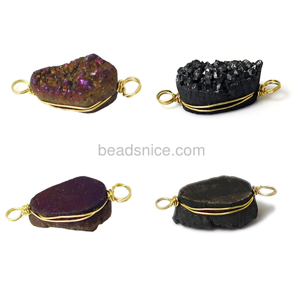druzy stone connector handmade diy jewelry wholesale with brass real gold color plated