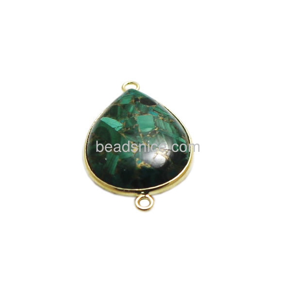 Beautiful Natural Malachite gemstone and 24K gold (assembled) connector pear