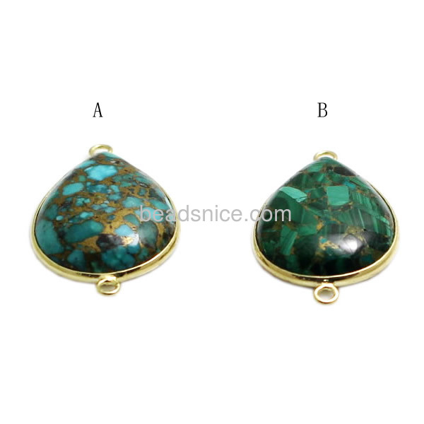 Beautiful Natural Malachite gemstone and 24K gold (assembled) connector pear