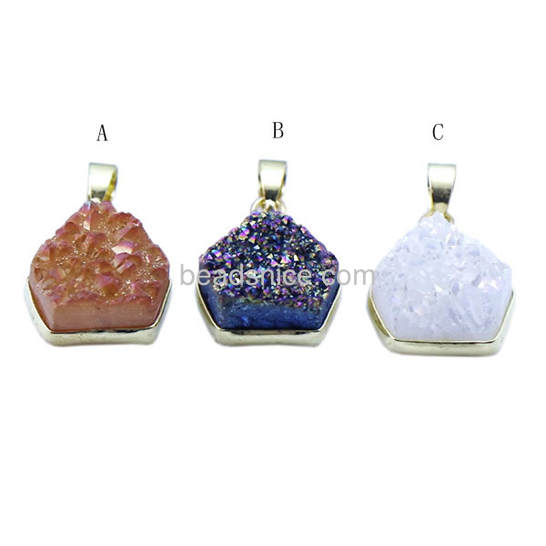 Druzy geode natural quartz pendant wholesale with brass real gold color plated