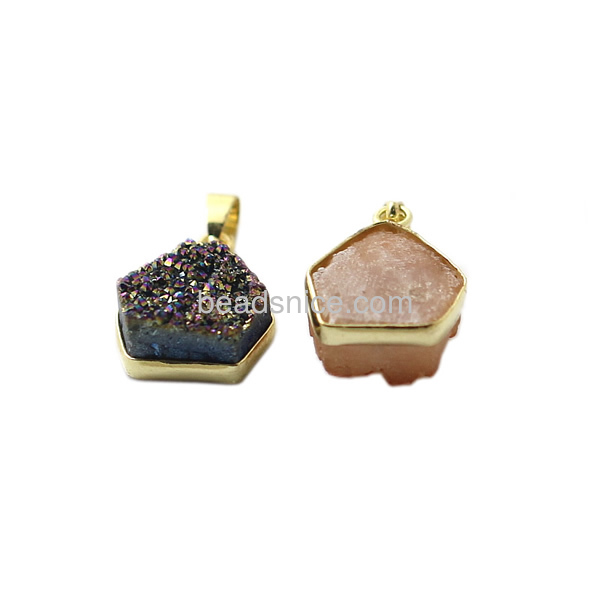 Druzy geode natural quartz pendant wholesale with brass real gold color plated