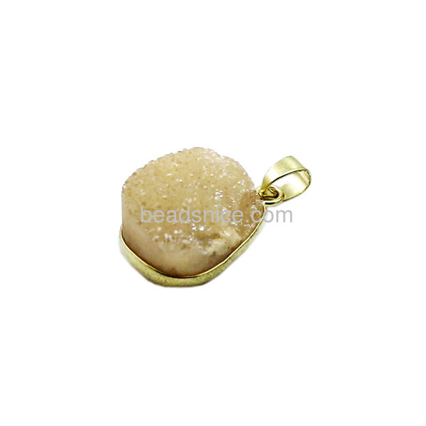 Druzy stone pendants wholesale best for druzy necklace with brass real gold color plated
