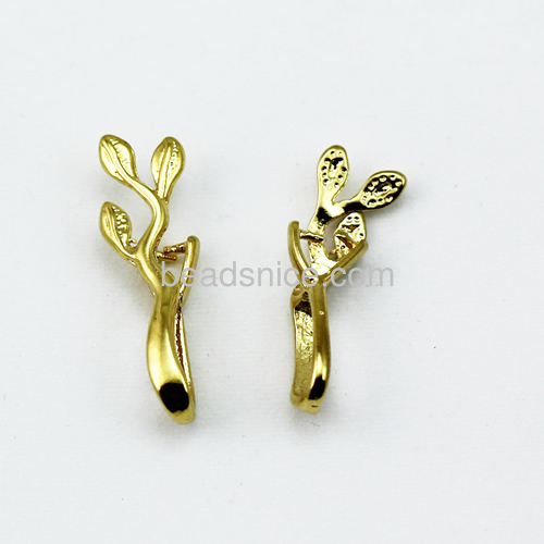 Leaf pinch clip bails unique pendant pinch bail DIY wholesale jewelry accessory brass vintage style 18K gold-plated