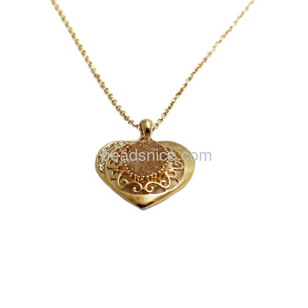 Druzy necklace with druzy stones heart pendant in real 18k gold plated