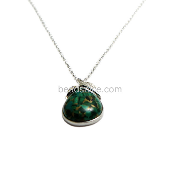 Unique jewelry Malachite pendant necklaces wholesale real Rhodium plated