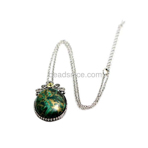 Unique jewelry wholesale Malachite pendant necklaces with real Rhodium plated new product