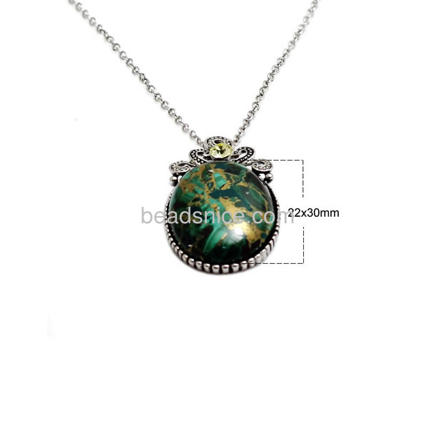 Unique jewelry wholesale Malachite pendant necklaces with real Rhodium plated new product