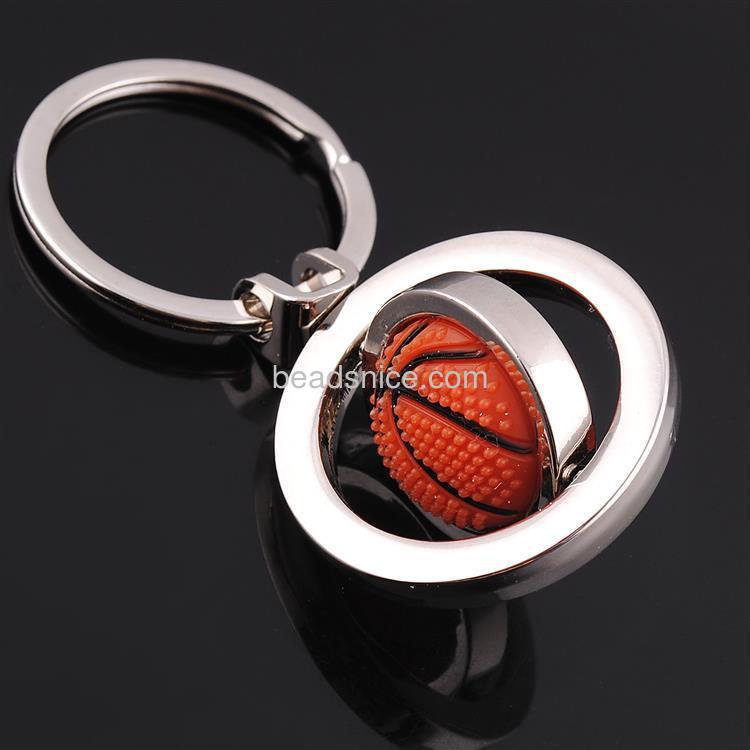 Fashion advertising gifts metal rotating rubber basketball keychain