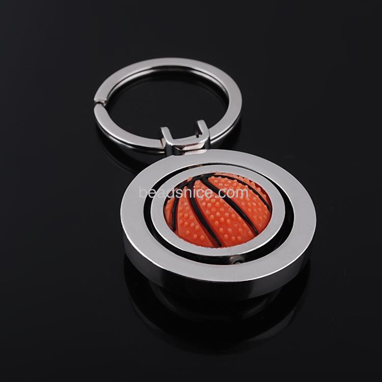 Fashion advertising gifts metal rotating rubber basketball keychain