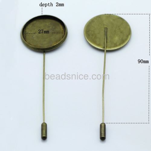 Brass Brooch Finding,27mm,Length:90mm,Nickel-Free,Lead-Safe