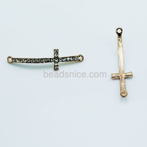 Cross connector with rhinestone Jewelry connector fingdings Zinc Alloy cross-shaped