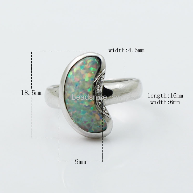 Silver stone ring finger ring with opal half moon shaped ring wholesale fashion jewelry ring findings sterling silver gifts