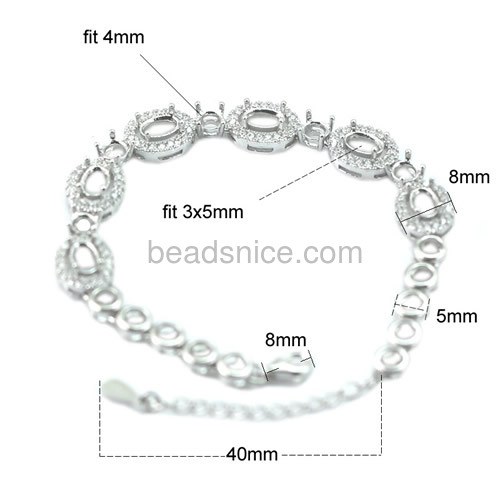 925 sterling silver zirconia bracelet setting fit 3x5mm oval and 4mm round