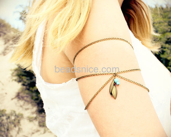 upper turquoise arm chain jewelry with leaf pendant tassel armlet bracelet for sexy women