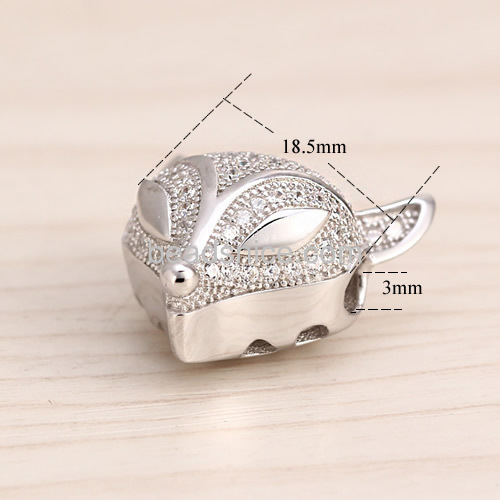 Micro Pave rhinestone bead Jewelry Findings wholesale 925 sterling silver European style fashion accessories fox head