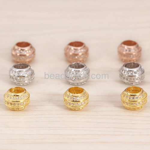 Micro Pave rhinestone beads Jewelry findings 925 sterling Silver gold plated wholesale round