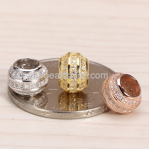 Micro Pave rhinestone beads Jewelry findings 925 sterling Silver gold plated wholesale round