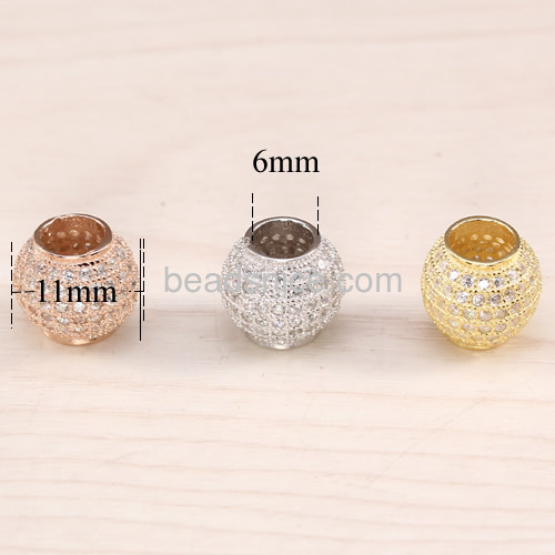 Micro Pave rhinestone bead Jewelry findings wholesale 925 sterling silver European style fashion accessories rondelle