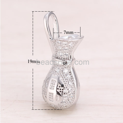 Micro Pave rhinestone pendant ewelry Pendants wholesale 925 sterling silver European style fashion money bag