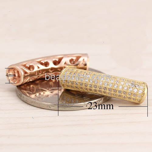 Micro pave rhinestone Tube Jewelry findings  925 sterling silver diy wholesale accessories gole plated color curved-shaped