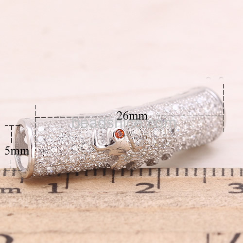 Micro Pave rhinestone Elephant Tube Jewelry findings  925 sterling silver diy wholesale accessories elephant