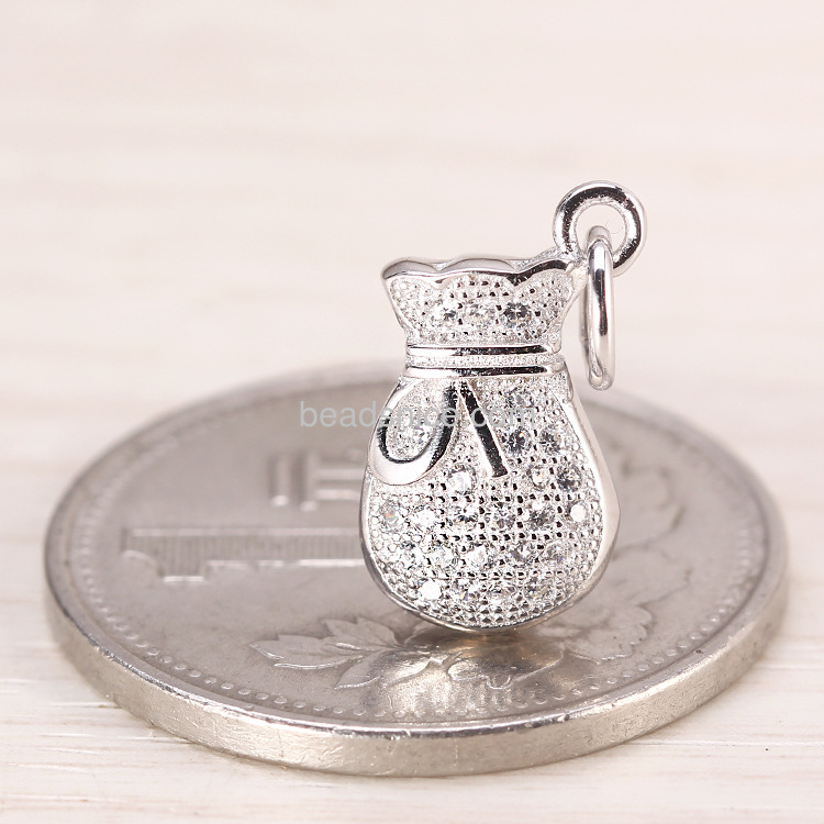 Micro Pave Bag pendant Charm Jewelry Pendants wholesale 925 sterling silver European style fashion bag