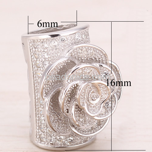 Micro pave rhinestone Tube Jewelry findings  925 sterling silver diy wholesale accessories flower