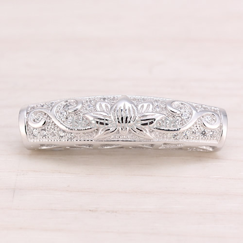 Micro pave rhinestone Tube Jewelry findings  925 sterling silver diy wholesale accessories flower
