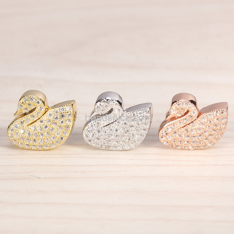 Micro Pave rhinestone beads Jewelry findings 925 Silver DIY handmade wholesale accessories rose gold plated color swan