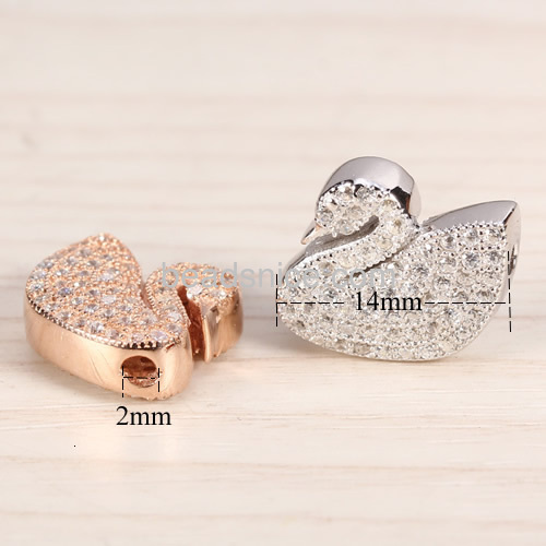 Micro Pave rhinestone beads Jewelry findings 925 Silver DIY handmade wholesale accessories rose gold plated color swan