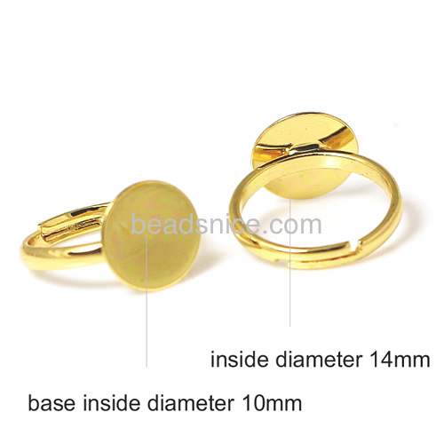 Brass pad ring base,size: 4,round real gold plated 1 microns thick