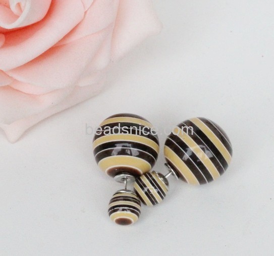 Main section early autumn candy-colored stripes Bohemian pearl earrings sided head size E08