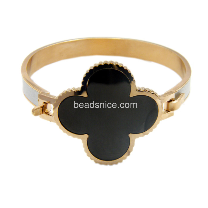 rose gold bracelet black onyx clover titanium steel bracelet for women