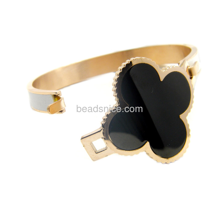 rose gold bracelet black onyx clover titanium steel bracelet for women
