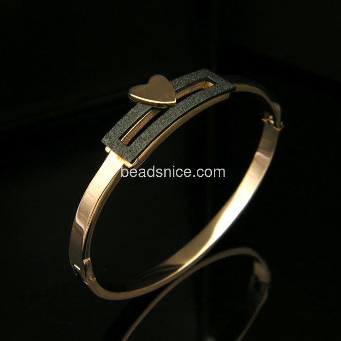 wholesale rose gold titanium steel bracelet black matte heart bracelet for lovers