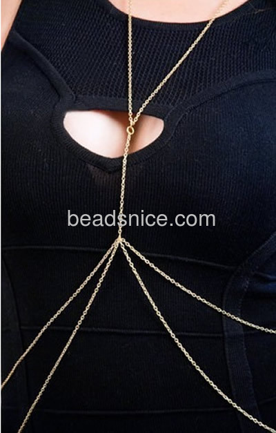 Sexy gold body chain necklace simply double row chain necklace of body jewelry for sexy women
