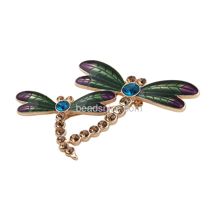 Dragonfly brooch pin wedding double dragonflies rhinestone wholesale bulk jewelry findings zinc alloy gifts
