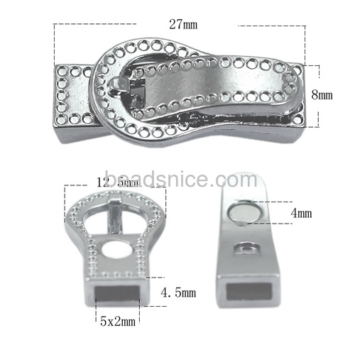 Strong zamak magnetic clasp for flat leather  handmade plated