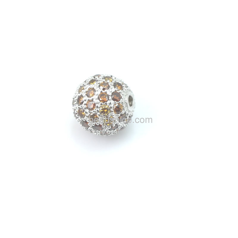 Sterling  silver 925  rhinestone beads Beads   gold plating 78 PCs CZ Pave Beads,round