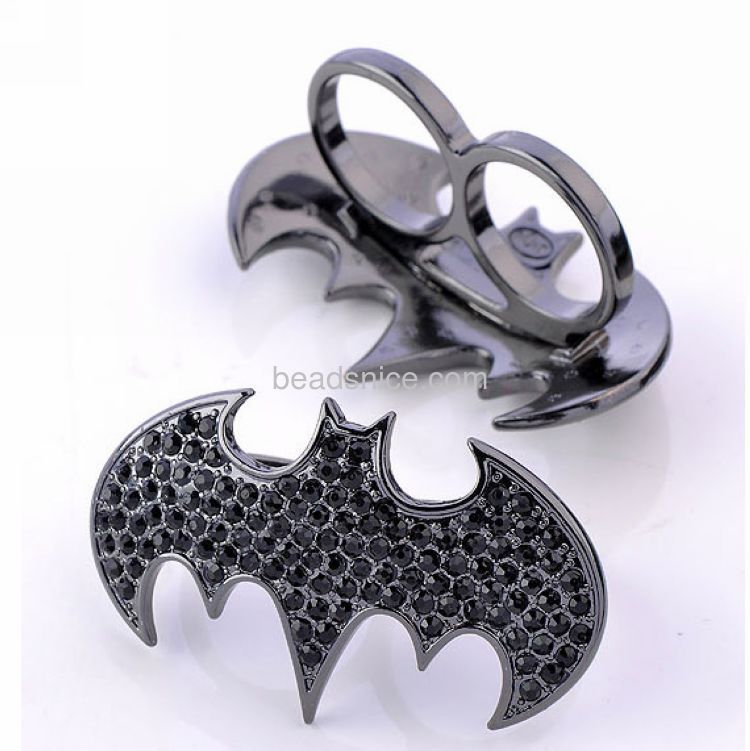 Li Kang European and American trade jewelry Batman Black Diamond Double Fingers Ring CR006