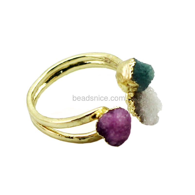 Gold plated druzy jewelry multil natural stone druzy quartz ring wholesale